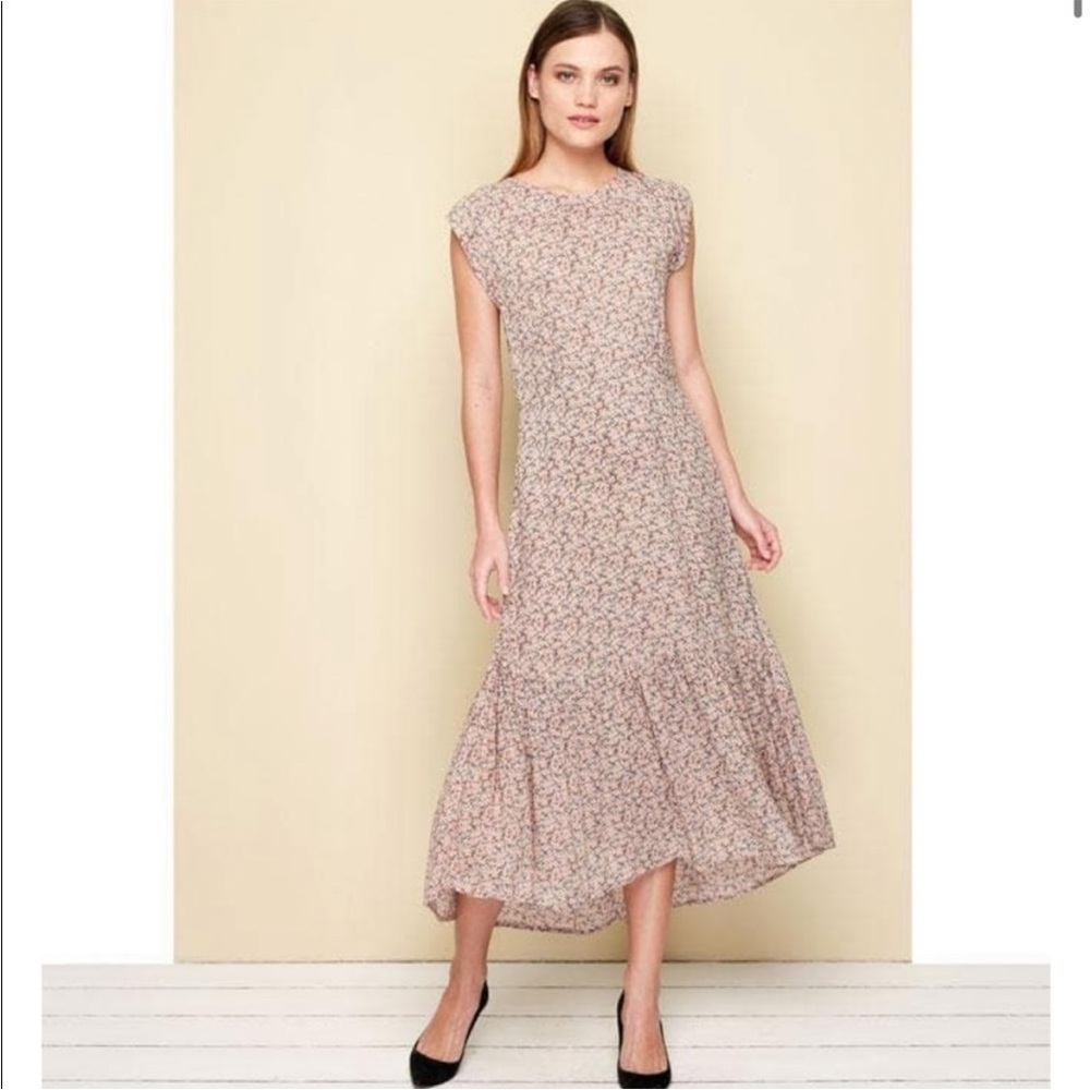 AURA Delicate Floral Midi Dress, 1920 Slanted Hung Princess Waist, XS